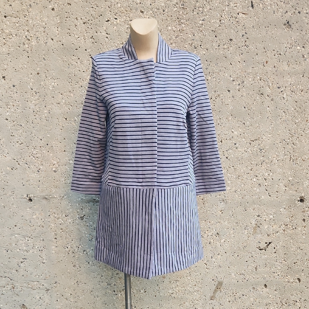 CAbi Navy and White Striped Jacket